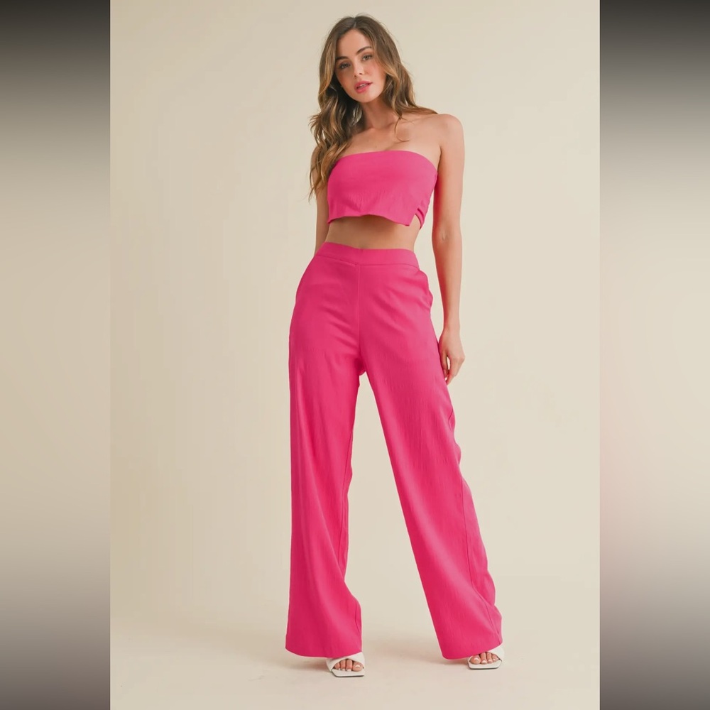 Pink Strapless Two Piece Pant Set